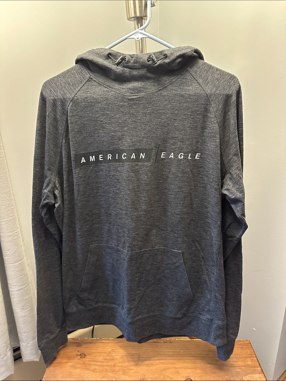 American Eagle Outfitters Men's Dark Gray Logo Hooded Pullover